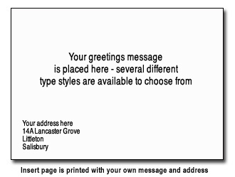 example of personalised printed insert sheet, includes greeting and address